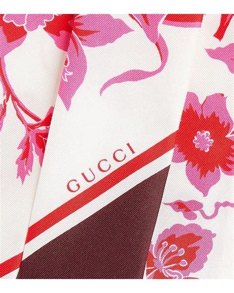 gucci red floral silk twill|Floral silk twill carré in white and multicolor .